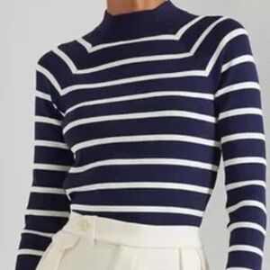 Ralph Lauren mock turtle neck, navy white stripe, long sleeve